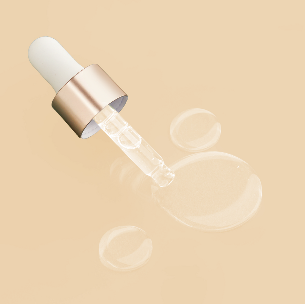 A bottle of IREN Shizen MICROBIOME REPAIR Pre and Postbiotic Facial Oils with bubbles on a beige background.